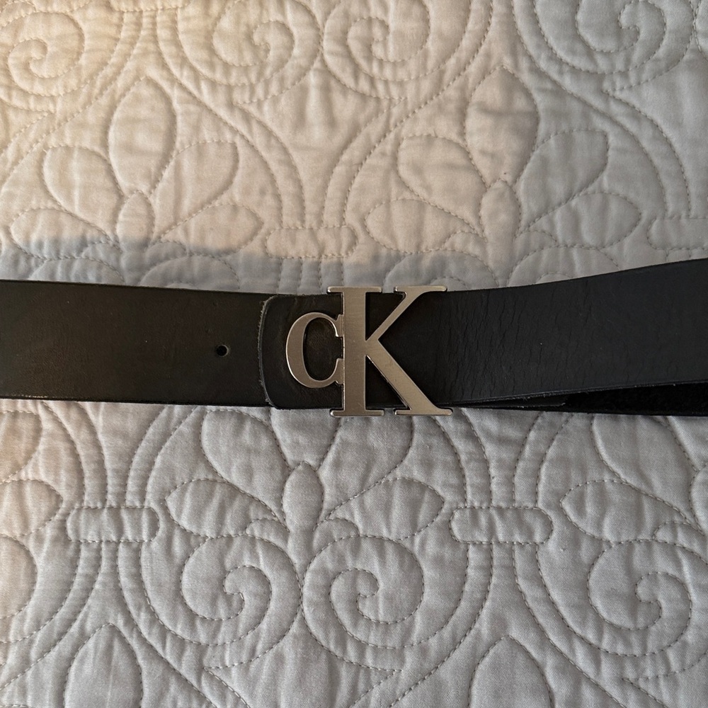 Calvin Klein Black Belt with Silver Logo Buckle